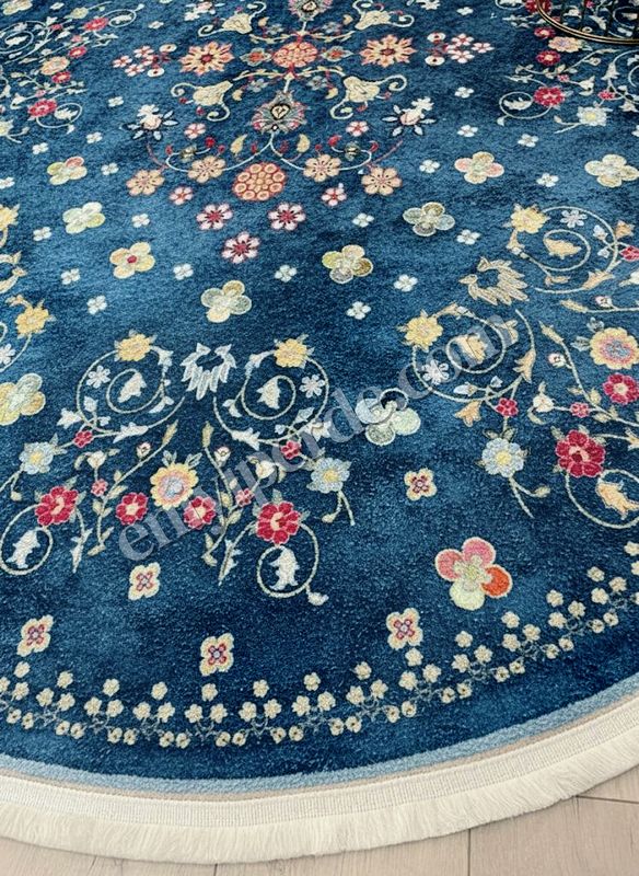 (lacivertyuvarlak) LACİVERT Blue Floral Vintage Lateks Taban Halı Fiyatları, Özellikleri ve Yorumları - 3