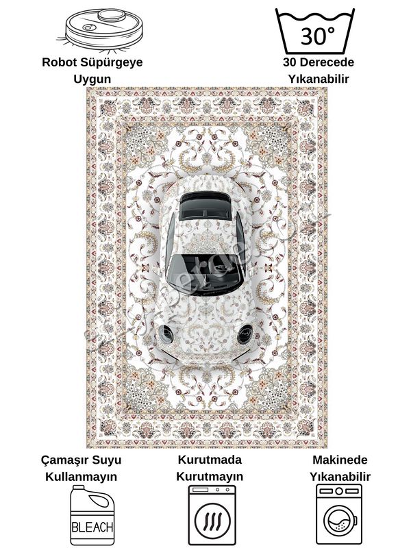 (ekru) Vintage Araba Desenli Lateks Taban Halı Fiyatları, Özellikleri ve Yorumları - 5