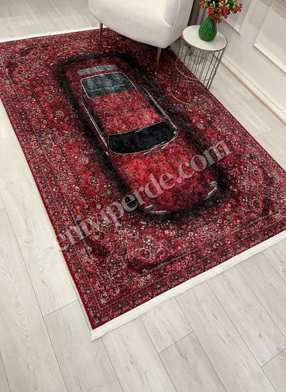 (kirmizi) Vintage Araba Desenli Lateks Taban Halı Fiyatları, Özellikleri ve Yorumları - 2