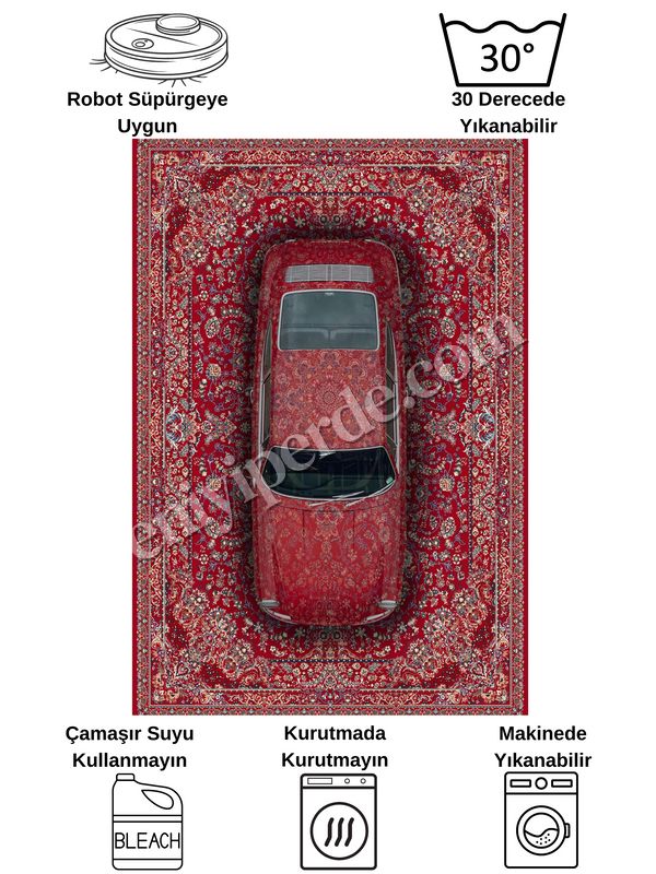 (kirmizi) Vintage Araba Desenli Lateks Taban Halı Fiyatları, Özellikleri ve Yorumları - 5