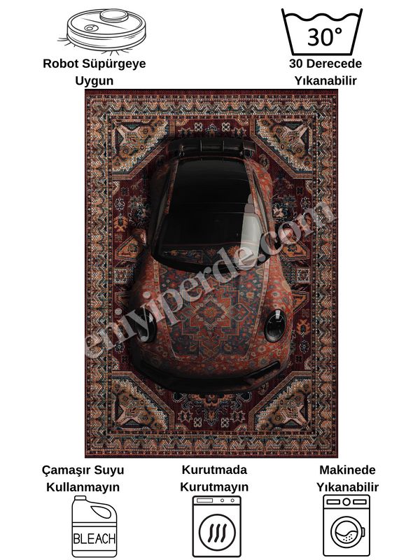 (kirmizi) Vintage Araba Desenli Lateks Taban Halı Fiyatları, Özellikleri ve Yorumları - 6