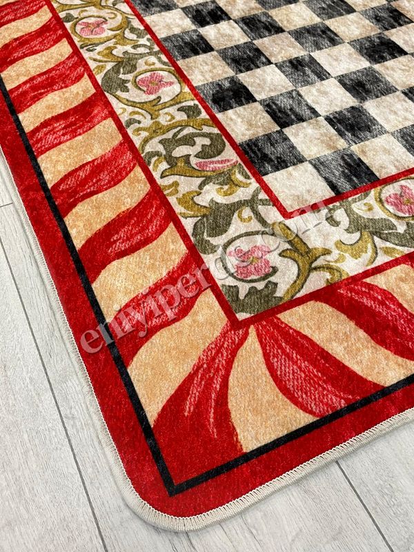 (kirmizi) Kırmızı Renk- Mackenzie Stili Damalı Mutfak Antre Yolluk Halı Fiyatları, Özellikleri ve Yorumları - 3
