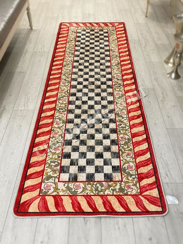 (kirmizi) Kırmızı Renk- Mackenzie Stili Damalı Mutfak Antre Yolluk Halı Fiyatları, Özellikleri ve Yorumları - 4