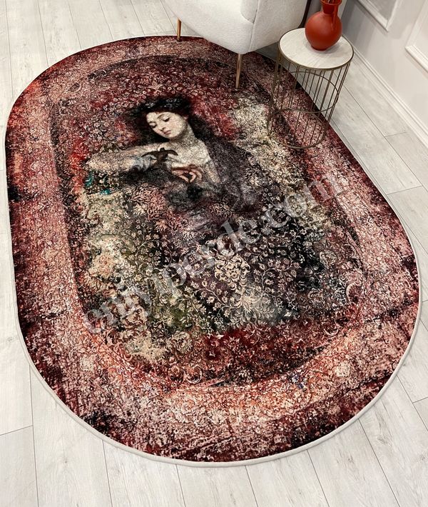 (kahverengi) Kahve-Kırmızı Eskitme Vintage Etnik Desenli Oval Lateks Taban Halı Fiyatları, Özellikleri ve Yorumları - 2