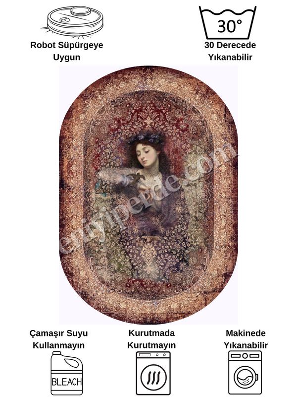 (kahverengi) Kahve-Kırmızı Eskitme Vintage Etnik Desenli Oval Lateks Taban Halı Fiyatları, Özellikleri ve Yorumları - 6