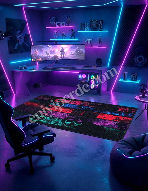 (siyah) Gamer Oyuncu Siyah Genç Odası Lateks Deri Taban Halı Fiyatları, Özellikleri ve Yorumları - 3