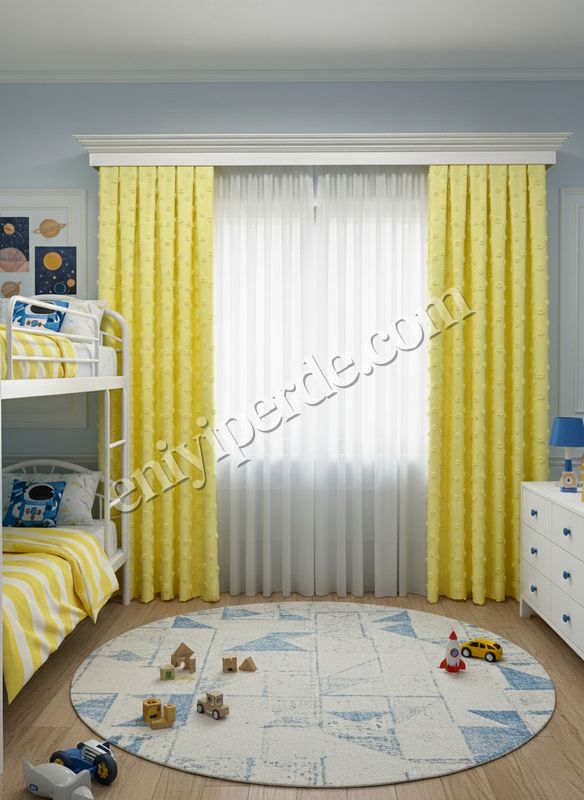 (sari) Sarı Renk Çocuk Odası Ponponlu Pufy Fon Perde 1/3 SIK Pile Fiyatları, Özellikleri ve Yorumları - 2