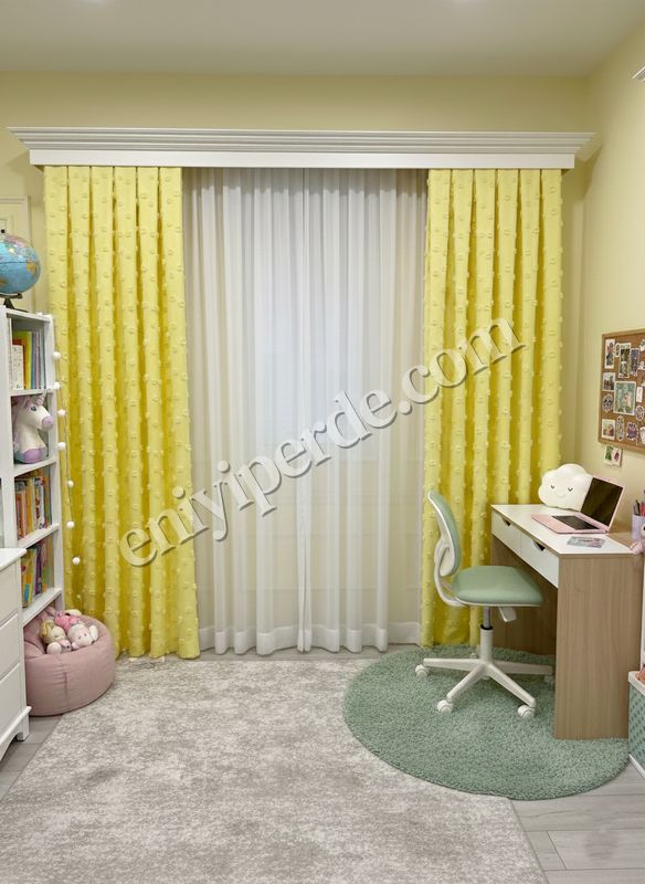 (sari) Sarı Renk Çocuk Odası Ponponlu Pufy Fon Perde 1/3 SIK Pile Fiyatları, Özellikleri ve Yorumları - 3