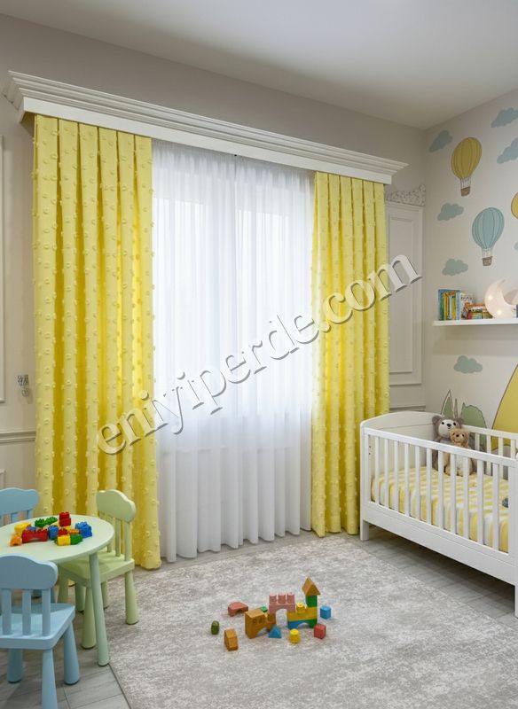 (sari) Sarı Renk Çocuk Odası Ponponlu Pufy Fon Perde 1/3 SIK Pile Fiyatları, Özellikleri ve Yorumları - 4