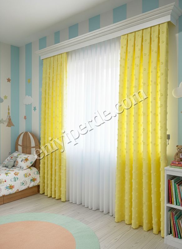 (sari) Sarı Renk Çocuk Odası Ponponlu Pufy Fon Perde 1/3 SIK Pile Fiyatları, Özellikleri ve Yorumları - 5
