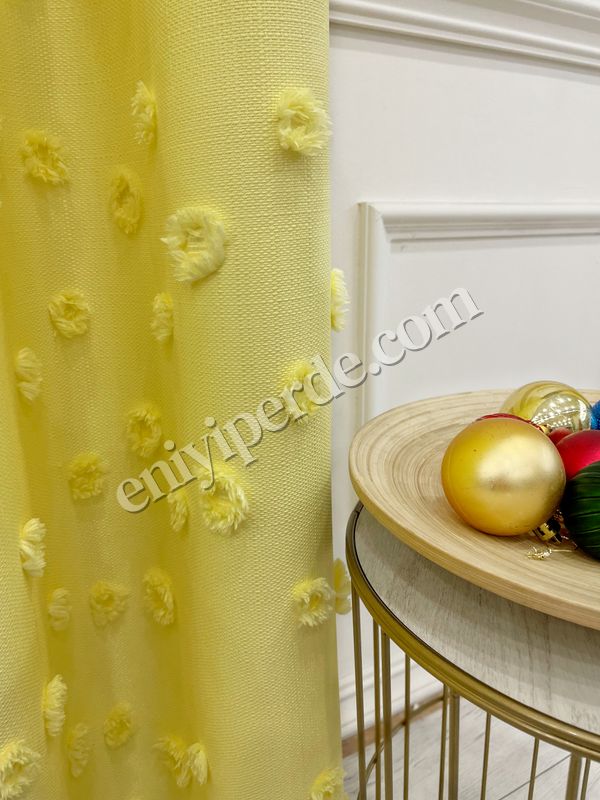 (sari) Sarı Renk Çocuk Odası Ponponlu Pufy Fon Perde 1/3 SIK Pile Fiyatları, Özellikleri ve Yorumları - 6