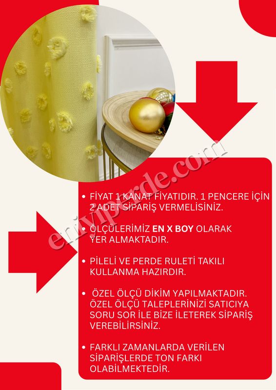 (sari) Sarı Renk Çocuk Odası Ponponlu Pufy Fon Perde 1/3 SIK Pile Fiyatları, Özellikleri ve Yorumları - 8