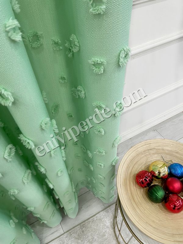 (yesil) Yeşil Renk Çocuk Odası Ponponlu Pufy Fon Perde 1/3 SIK Pile Fiyatları, Özellikleri ve Yorumları - 6