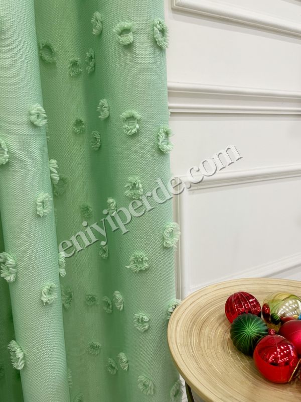 (yesil) Yeşil Renk Çocuk Odası Ponponlu Pufy Fon Perde 1/3 SIK Pile Fiyatları, Özellikleri ve Yorumları - 7