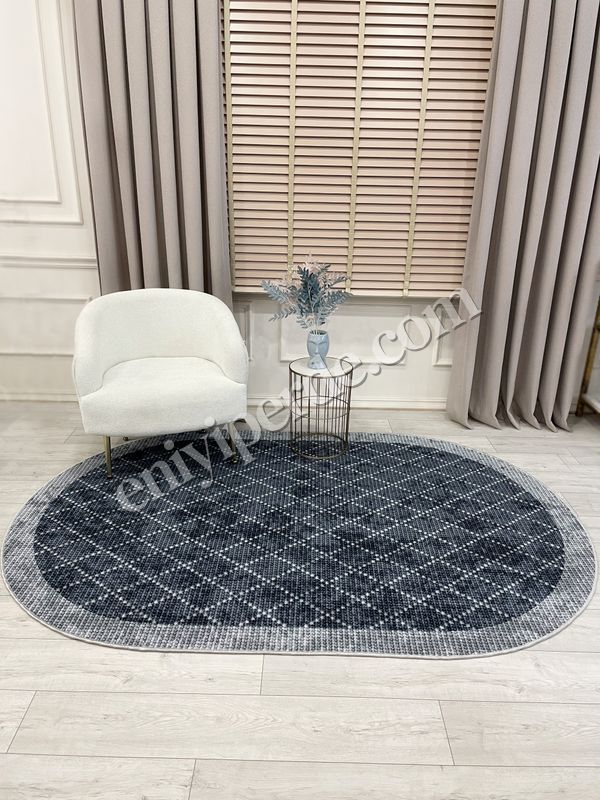 (mavi-oval) LACİVERT-GRİ Jüt Sisal Görünüm Bordürlü Kaymaz Taban Yolluk Halı Fiyatları, Özellikleri ve Yorumları - 2