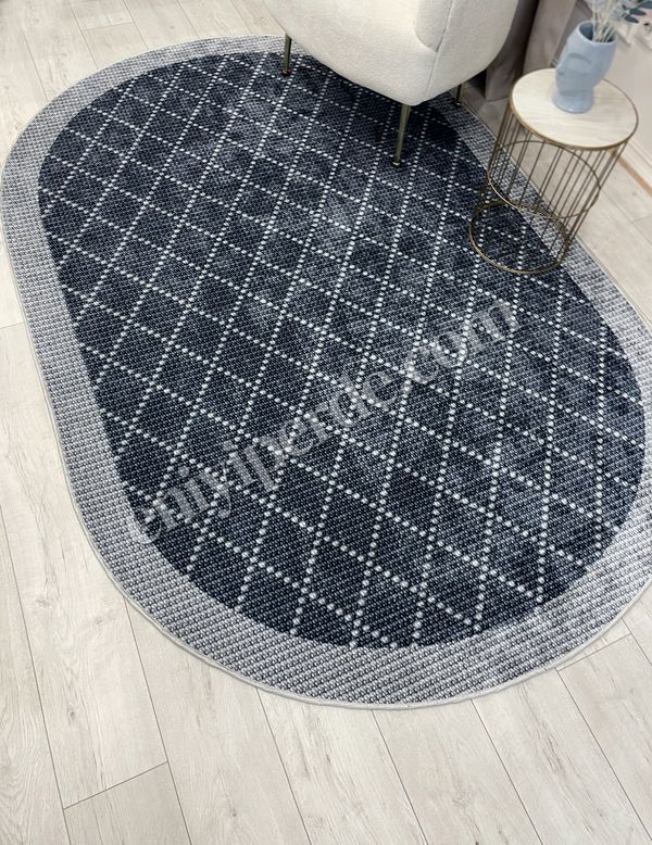 (mavi-oval) LACİVERT-GRİ Jüt Sisal Görünüm Bordürlü Kaymaz Taban Yolluk Halı Fiyatları, Özellikleri ve Yorumları - 4