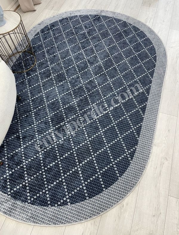 (mavi-oval) LACİVERT-GRİ Jüt Sisal Görünüm Bordürlü Kaymaz Taban Yolluk Halı Fiyatları, Özellikleri ve Yorumları - 5