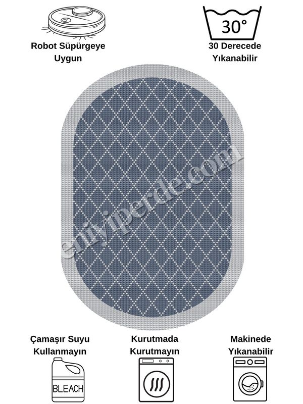 (mavi-oval) LACİVERT-GRİ Jüt Sisal Görünüm Bordürlü Kaymaz Taban Yolluk Halı Fiyatları, Özellikleri ve Yorumları - 7