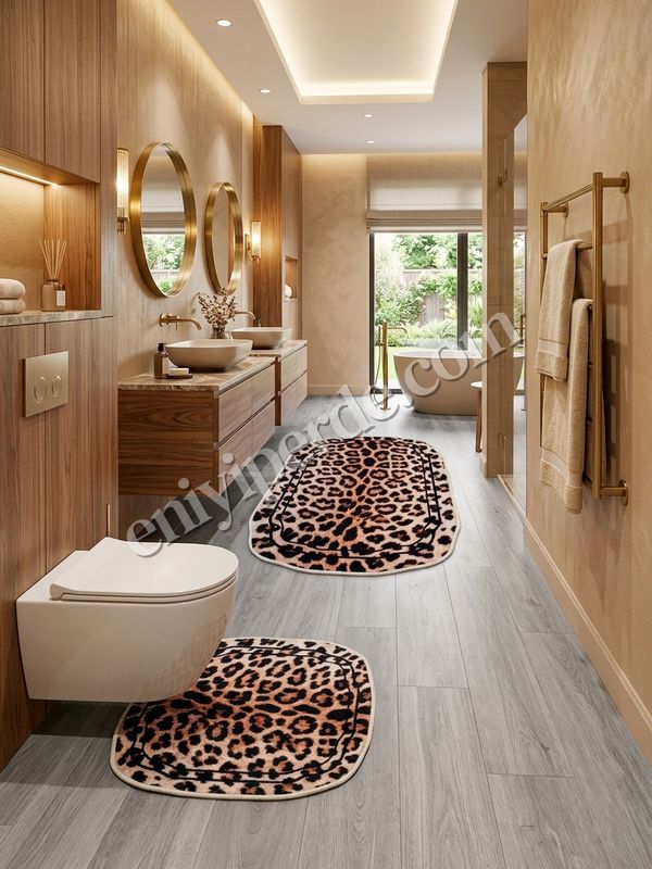 (kahverengi) 2'li Leopar Desen Lateks Taban Banyo Paspası (70x110-45x55) Fiyatları, Özellikleri ve Yorumları - 3