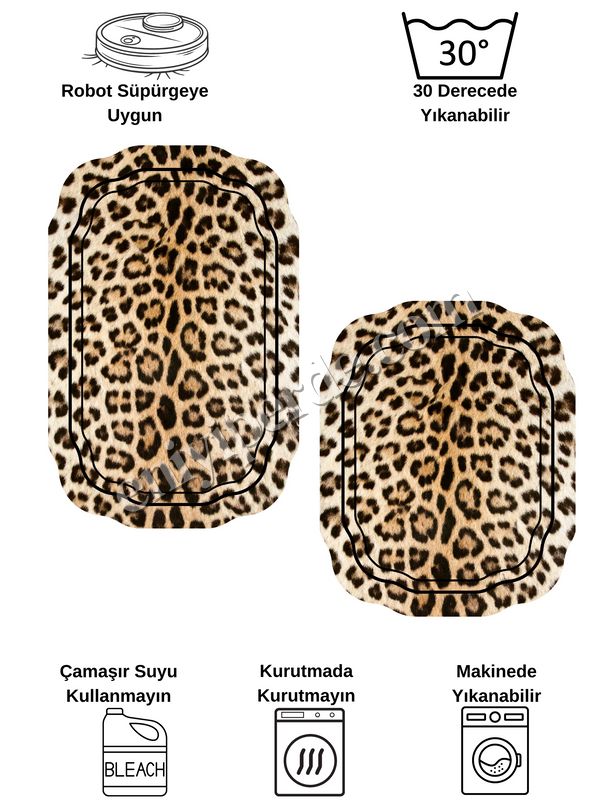 (kahverengi) 2'li Leopar Desen Lateks Taban Banyo Paspası (70x110-45x55) Fiyatları, Özellikleri ve Yorumları - 5