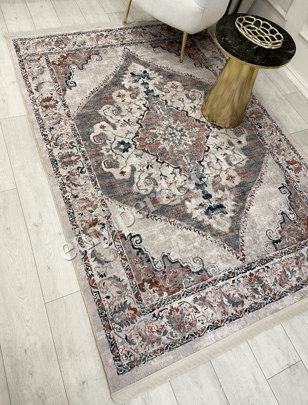 (bej) Göbekli Damask Desenli Lateks Taban Salon Halısı Fiyatları, Özellikleri ve Yorumları - 3