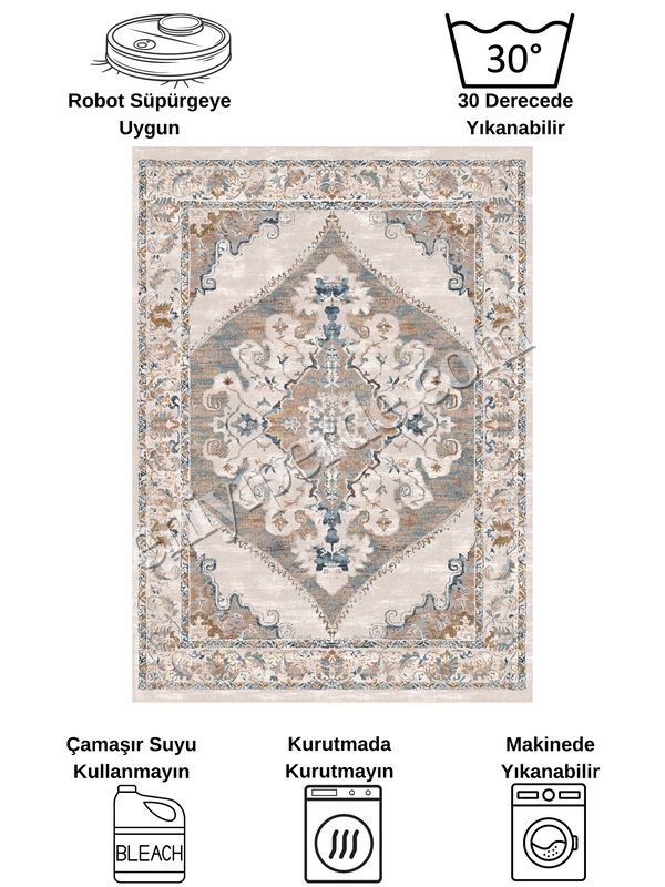 (bej) Göbekli Damask Desenli Lateks Taban Salon Halısı Fiyatları, Özellikleri ve Yorumları - 7