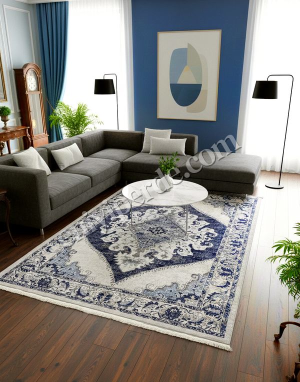 (lacivert) Göbekli Damask Desenli Lateks Taban Salon Halısı Fiyatları, Özellikleri ve Yorumları - 2