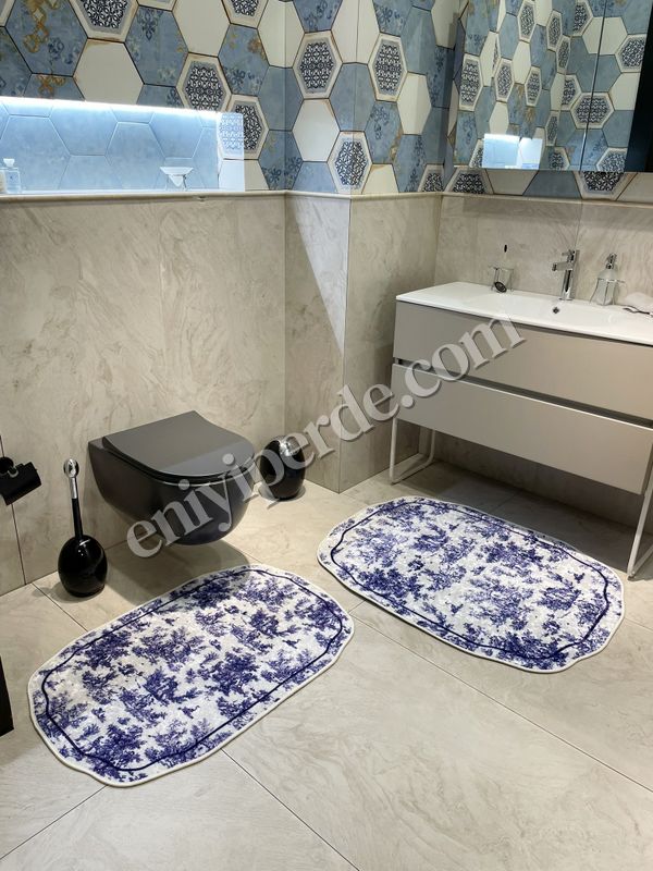 (mavi) Toile de Jouy Temalı Lateks Taban Banyo Paspası (45X55) Fiyatları, Özellikleri ve Yorumları - 2