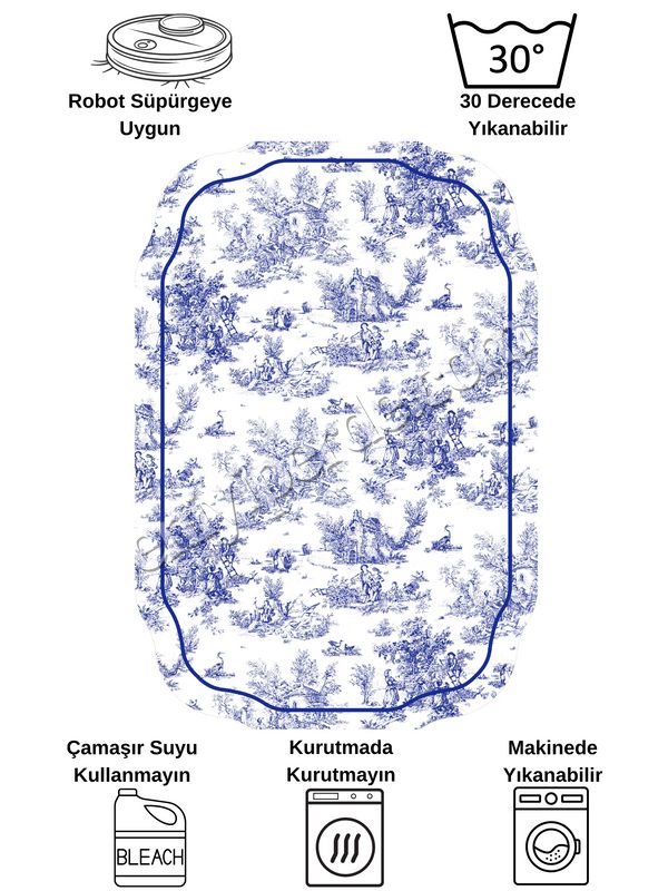 (mavi) Toile de Jouy Temalı Lateks Taban Banyo Paspası (45X55) Fiyatları, Özellikleri ve Yorumları - 8