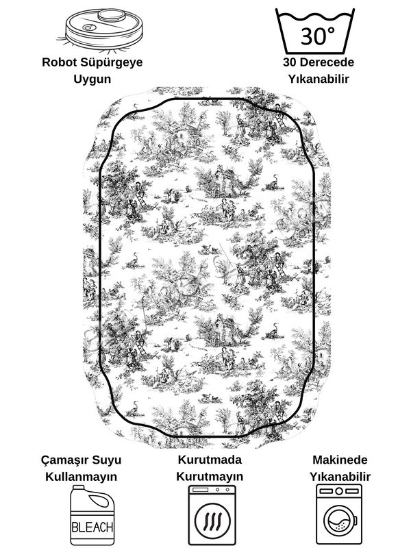 (siyah) Toile de Jouy Temalı Tekli Lateks Taban Banyo Paspası (45x55) Fiyatları, Özellikleri ve Yorumları - 8