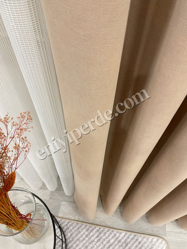 (bej) CAMEL Renk 1/3 SIK PİLE Petek Dokuma Yumuşak Yapılı Panama Fon Perde Fiyatları, Özellikleri ve Yorumları - 3