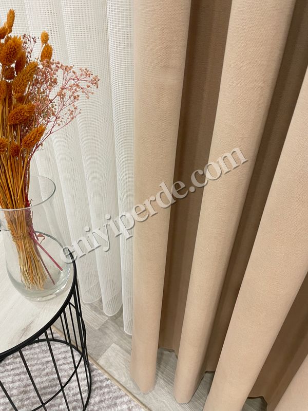 (bej) CAMEL Renk 1/3 SIK PİLE Petek Dokuma Yumuşak Yapılı Panama Fon Perde Fiyatları, Özellikleri ve Yorumları - 4