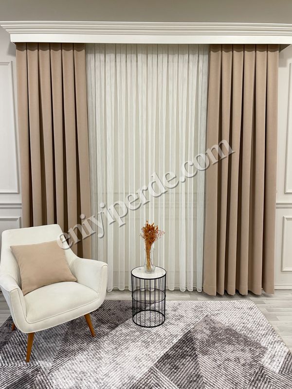 (bej) CAMEL Renk 1/3 SIK PİLE Petek Dokuma Yumuşak Yapılı Panama Fon Perde Fiyatları, Özellikleri ve Yorumları - 5