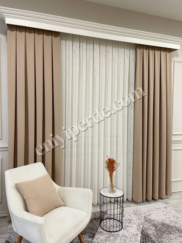 (bej) CAMEL Renk 1/3 SIK PİLE Petek Dokuma Yumuşak Yapılı Panama Fon Perde Fiyatları, Özellikleri ve Yorumları - 6