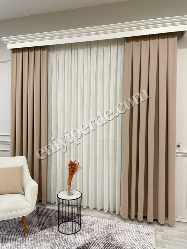 (bej) CAMEL Renk 1/3 SIK PİLE Petek Dokuma Yumuşak Yapılı Panama Fon Perde Fiyatları, Özellikleri ve Yorumları - 7