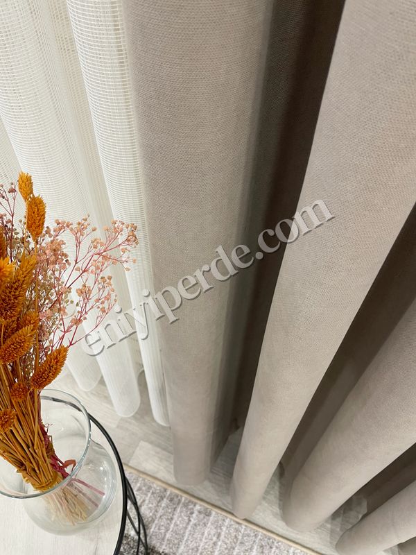 (acik-kahverengi) LATTE KAHVE Renk 1/3 SIK PİLE Petek Dokuma Yumuşak Yapılı Panama Fon Perde Fiyatları, Özellikleri ve Yorumları - 2