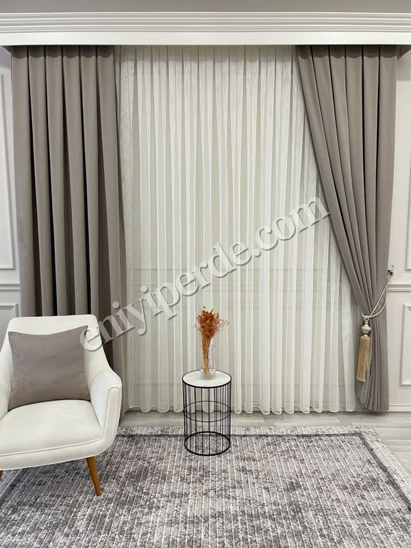 (acik-kahverengi) LATTE KAHVE Renk 1/3 SIK PİLE Petek Dokuma Yumuşak Yapılı Panama Fon Perde Fiyatları, Özellikleri ve Yorumları - 4