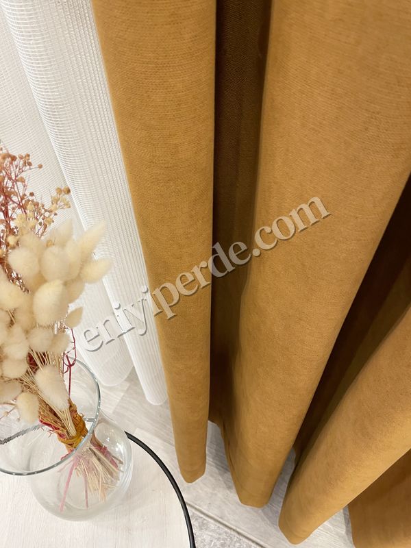 (hardal) HARDAL Renk 1/3 SIK PİLE Petek Dokuma Yumuşak Yapılı Panama Fon Perde Fiyatları, Özellikleri ve Yorumları - 2