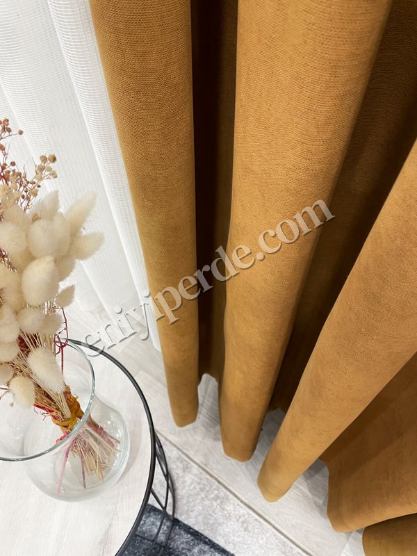 (hardal) HARDAL Renk 1/3 SIK PİLE Petek Dokuma Yumuşak Yapılı Panama Fon Perde Fiyatları, Özellikleri ve Yorumları - 3