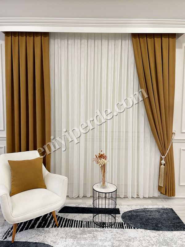 (hardal) HARDAL Renk 1/3 SIK PİLE Petek Dokuma Yumuşak Yapılı Panama Fon Perde Fiyatları, Özellikleri ve Yorumları - 4