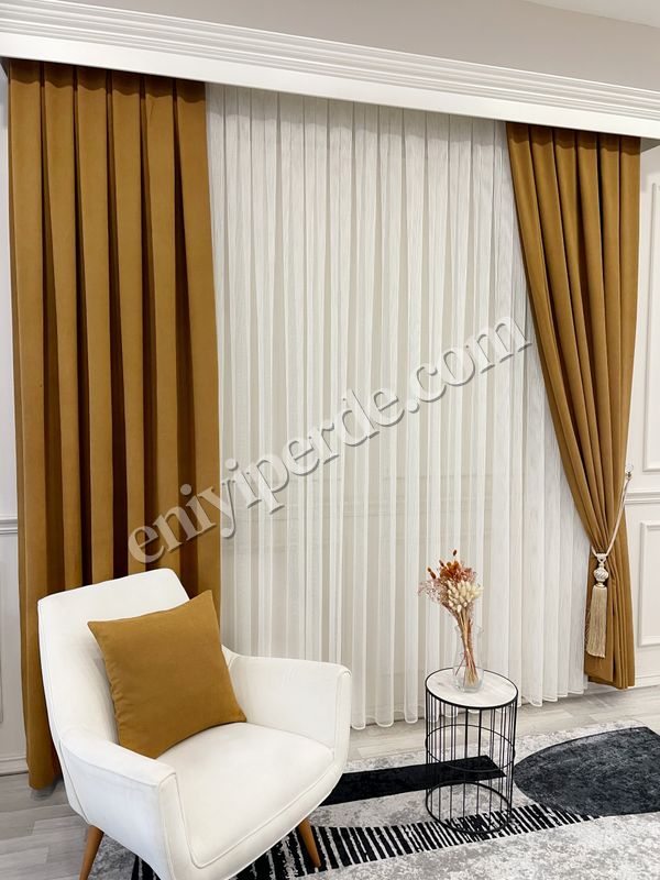 (hardal) HARDAL Renk 1/3 SIK PİLE Petek Dokuma Yumuşak Yapılı Panama Fon Perde Fiyatları, Özellikleri ve Yorumları - 5