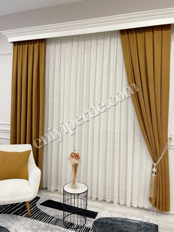 (hardal) HARDAL Renk 1/3 SIK PİLE Petek Dokuma Yumuşak Yapılı Panama Fon Perde Fiyatları, Özellikleri ve Yorumları - 6