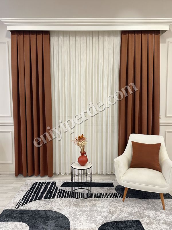 (kahverengi) KIZILKAHVE Renk 1/3 SIK PİLE Petek Dokuma Yumuşak Yapılı Panama Fon Perde Fiyatları, Özellikleri ve Yorumları - 4