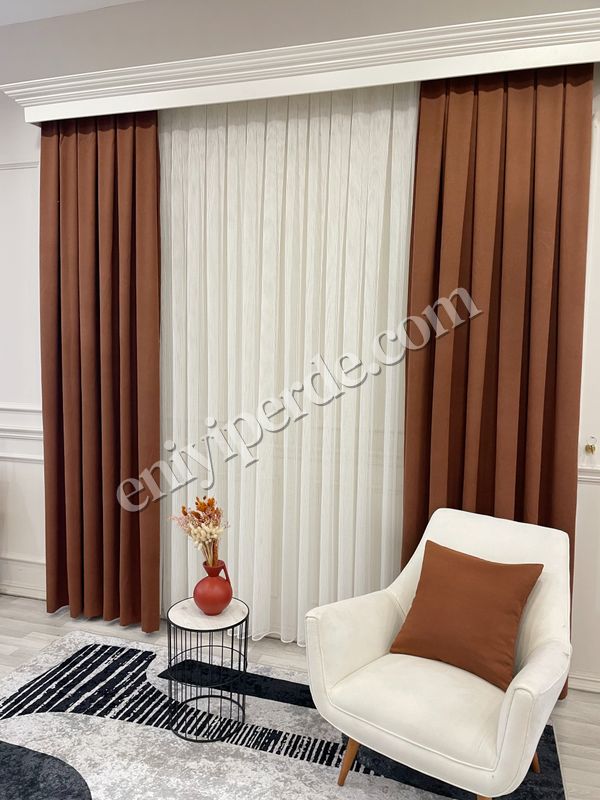 (kahverengi) KIZILKAHVE Renk 1/3 SIK PİLE Petek Dokuma Yumuşak Yapılı Panama Fon Perde Fiyatları, Özellikleri ve Yorumları - 5