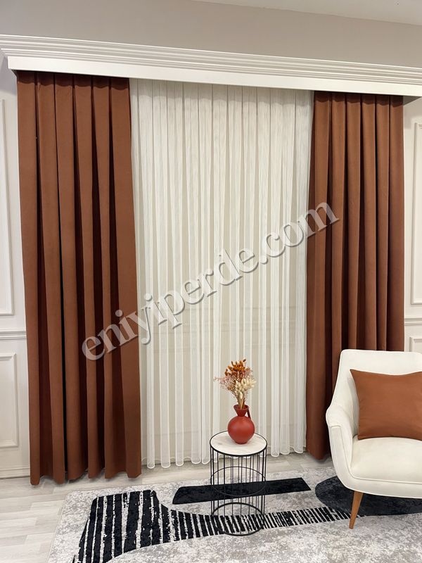 (kahverengi) KIZILKAHVE Renk 1/3 SIK PİLE Petek Dokuma Yumuşak Yapılı Panama Fon Perde Fiyatları, Özellikleri ve Yorumları - 6