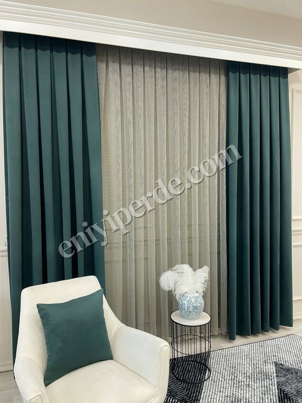 (zumrut-yesili) KOYU YEŞİL Renk 1/3 SIK PİLE Petek Dokuma Yumuşak Yapılı Panama Fon Perde Fiyatları, Özellikleri ve Yorumları - 4