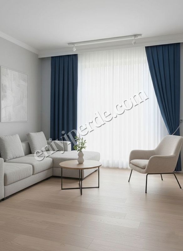 (mavi) INDİGO MAVİ Renk 1/3 SIK PİLE Petek Dokuma Yumuşak Yapılı Panama Fon Perde Fiyatları, Özellikleri ve Yorumları - 2