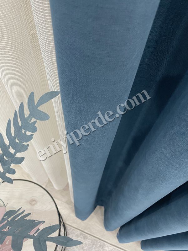 (mavi) INDİGO MAVİ Renk 1/3 SIK PİLE Petek Dokuma Yumuşak Yapılı Panama Fon Perde Fiyatları, Özellikleri ve Yorumları - 3
