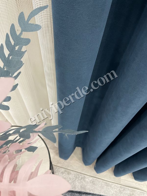 (mavi) INDİGO MAVİ Renk 1/3 SIK PİLE Petek Dokuma Yumuşak Yapılı Panama Fon Perde Fiyatları, Özellikleri ve Yorumları - 4