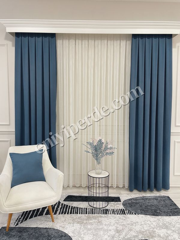 (mavi) INDİGO MAVİ Renk 1/3 SIK PİLE Petek Dokuma Yumuşak Yapılı Panama Fon Perde Fiyatları, Özellikleri ve Yorumları - 5